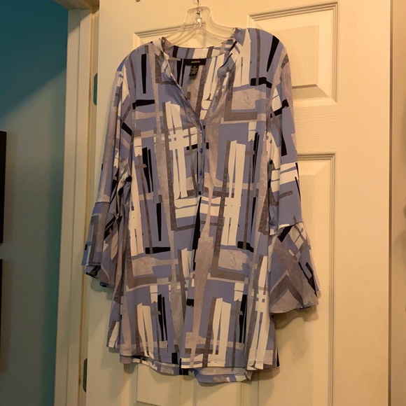 Alfani Tops - Alfani Geometric Print Tunic in Light Blue, White, Gray, Black